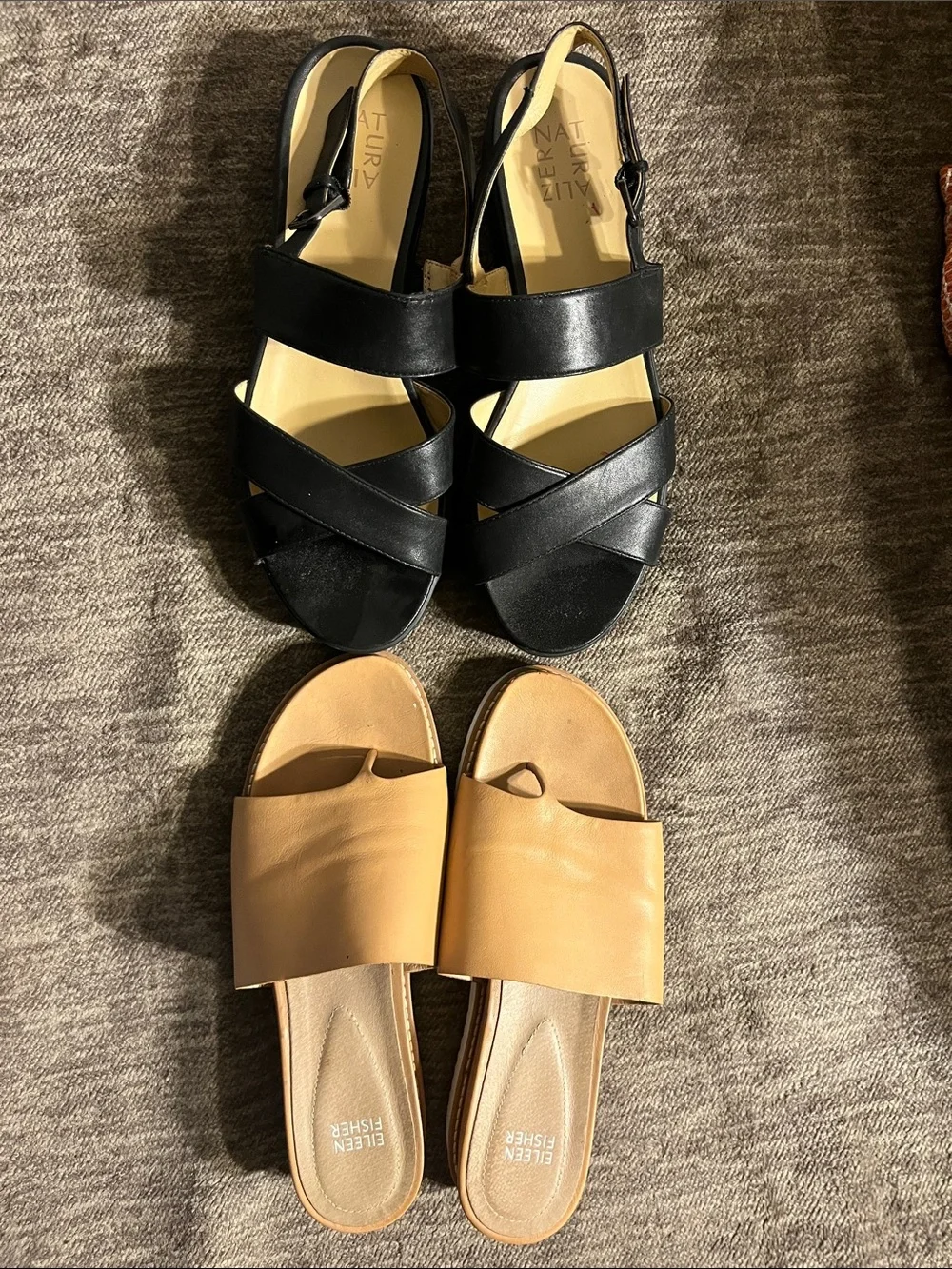 Bundle alert! Naturalizer Black Sandals & Eileen Fisher Tan Slide Sandals